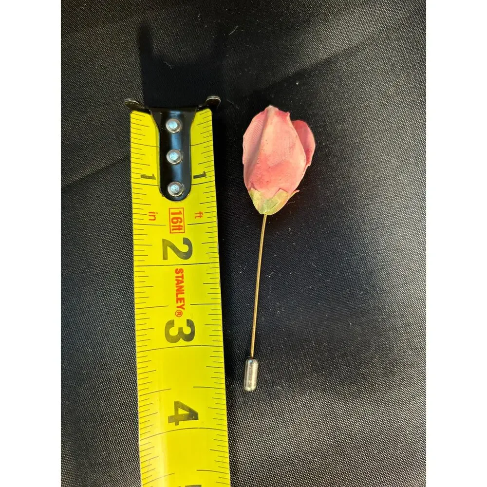 Artist Made Ceramic Pink Rose Stick Pin Lapel Hat Pin Vintage